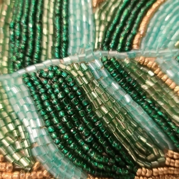PACIFIC Paradise GOLD Green Teal Aqua Beaded Palm Leaf Pier 1 Style Pillow Decor - Picture 10 of 13